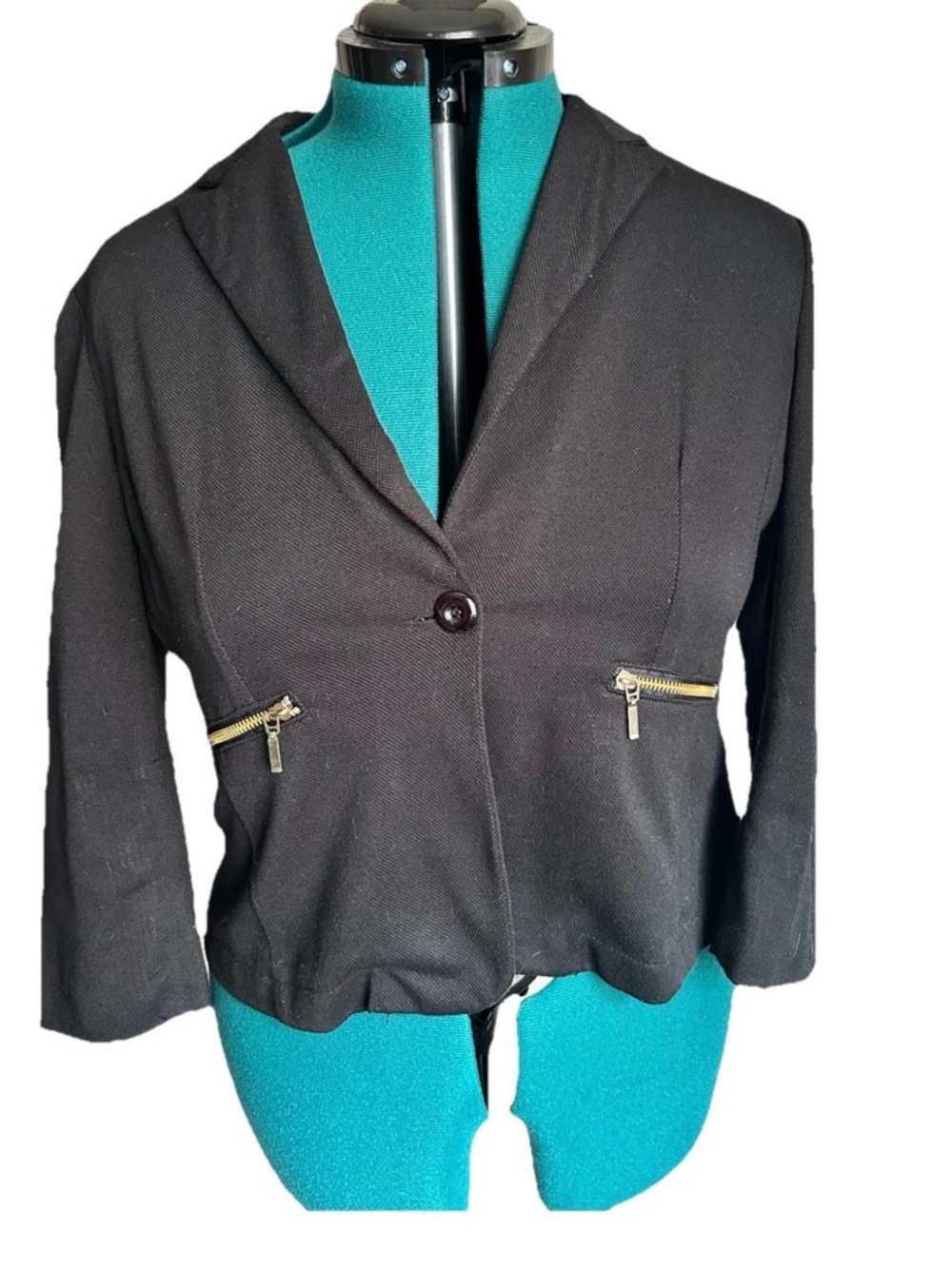 Y2K Cropped Blazer Black Zip Detail Career Goth Jacket L